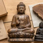 Bouddha en bois massif : zen ou rieur, vue de surface