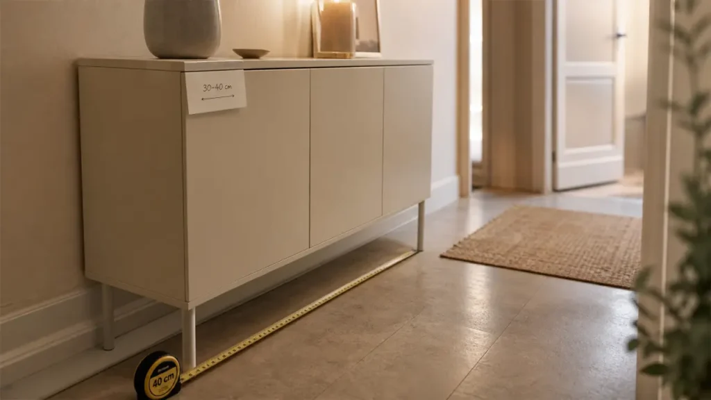 Buffet étroit : 30 à 40 cm de profondeur pour gagner du rangement sans gêner le passage