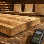 Matière bois : cernes, densité, humidité et recyclage sur une planche de bois