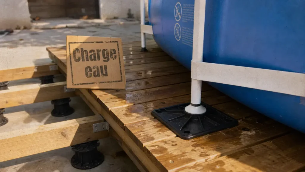 Piscine sur terrasse bois : 250 kg/m² ne suffit pas, charge, structure et dalle à vérifier