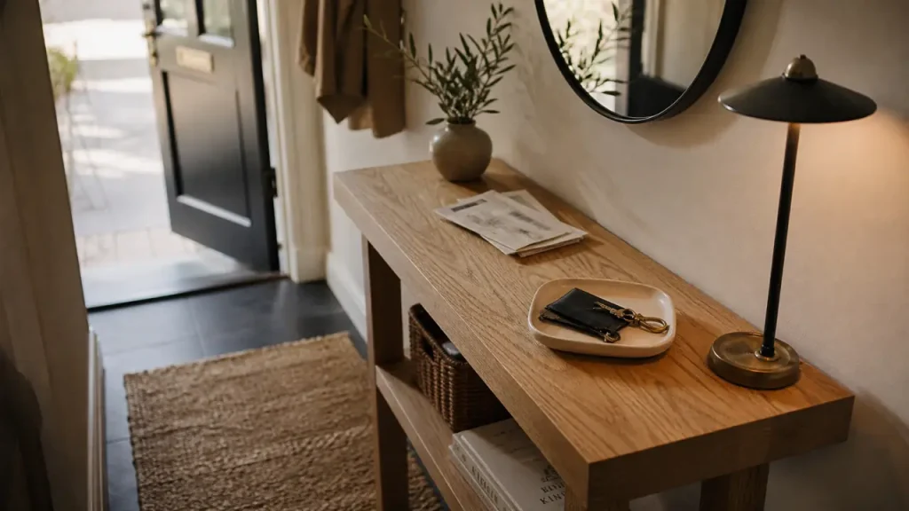 Console 80 cm : le bon compromis pour gagner du rangement sans bloquer l’entrée