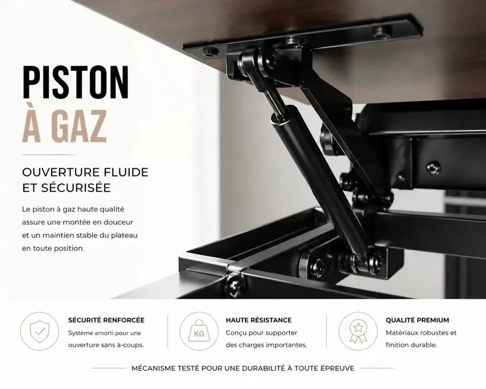 Mécanisme de piston à gaz pour table basse convertible
