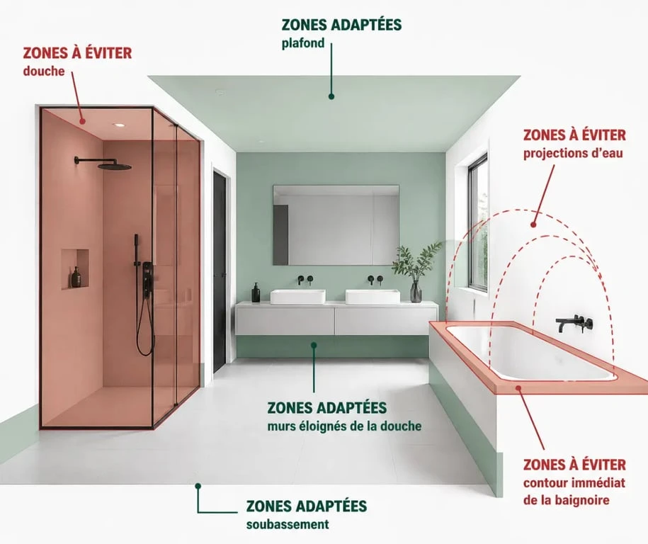 Lambris dans une salle de bain : zones de pose autorisées et déconseillées