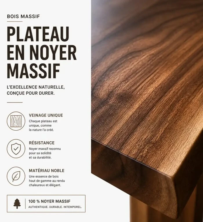 Détail du veinage d'une table basse noyer massif
