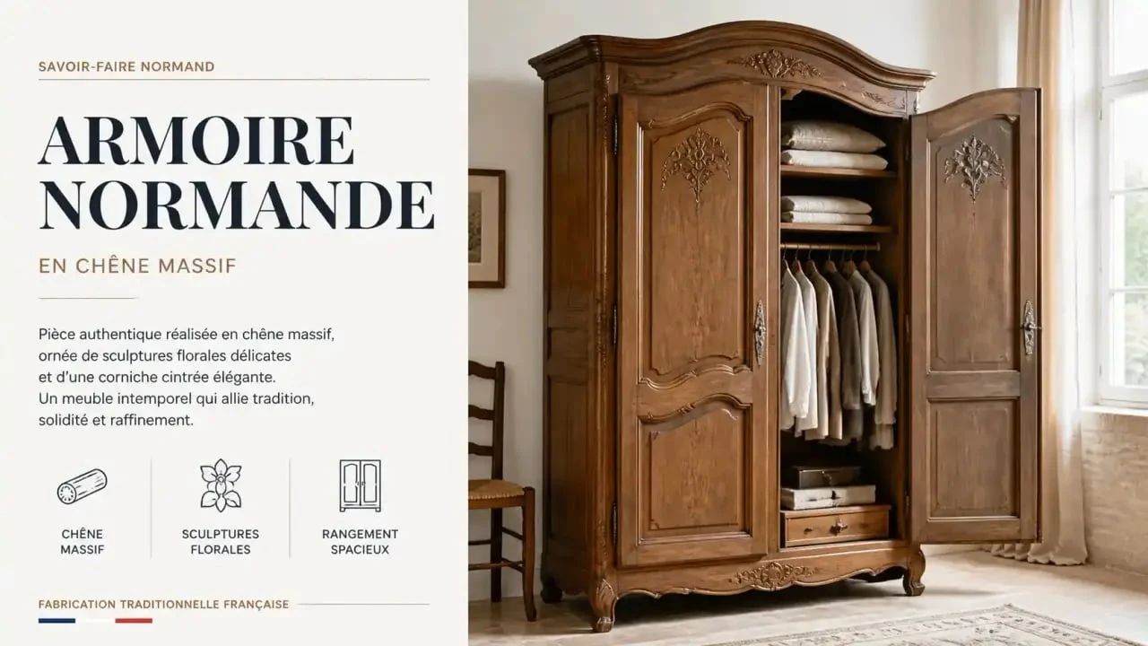 Armoire de mariage normande ancienne en chêne massif