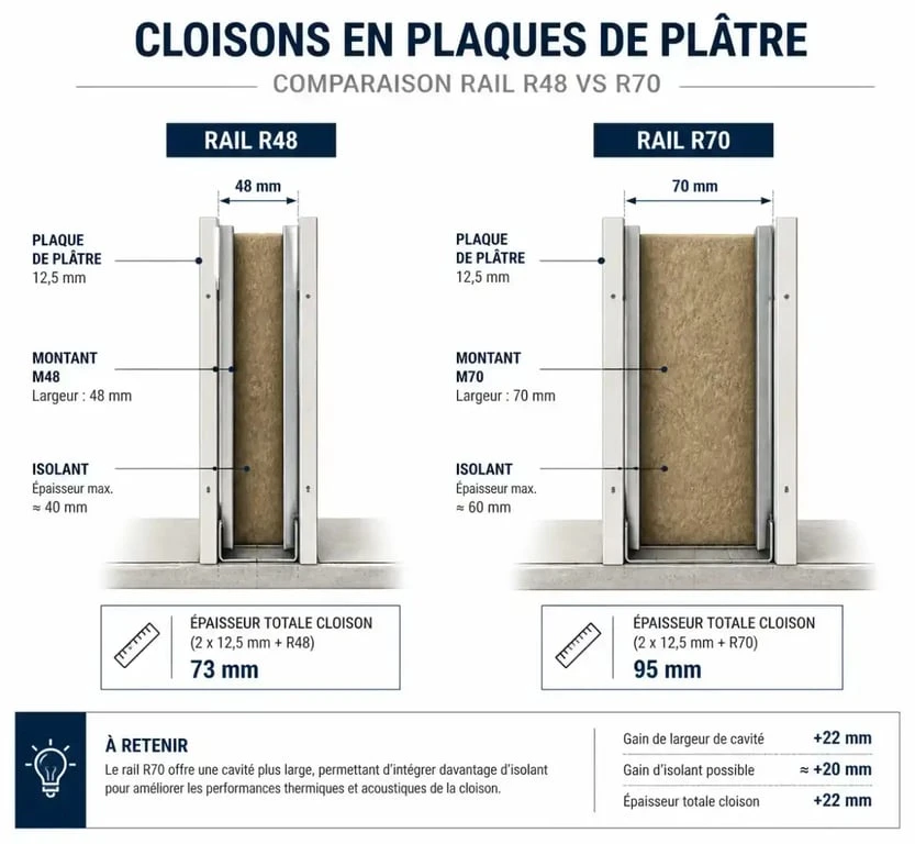 Comparatif technique des rails pour placo R48 et R70 pour cloisons