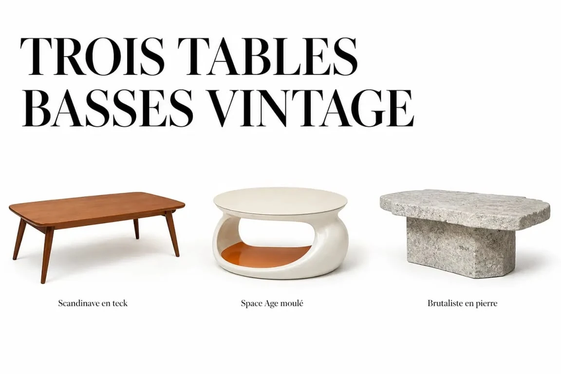 Sélection de tables basses vintage : styles scandinave, Space Age et brutaliste pour un salon de caractère