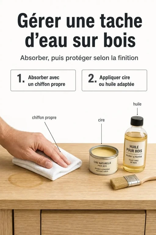 Nettoyer meuble en bois : enlever une tache d’eau et protéger la surface après nettoyage