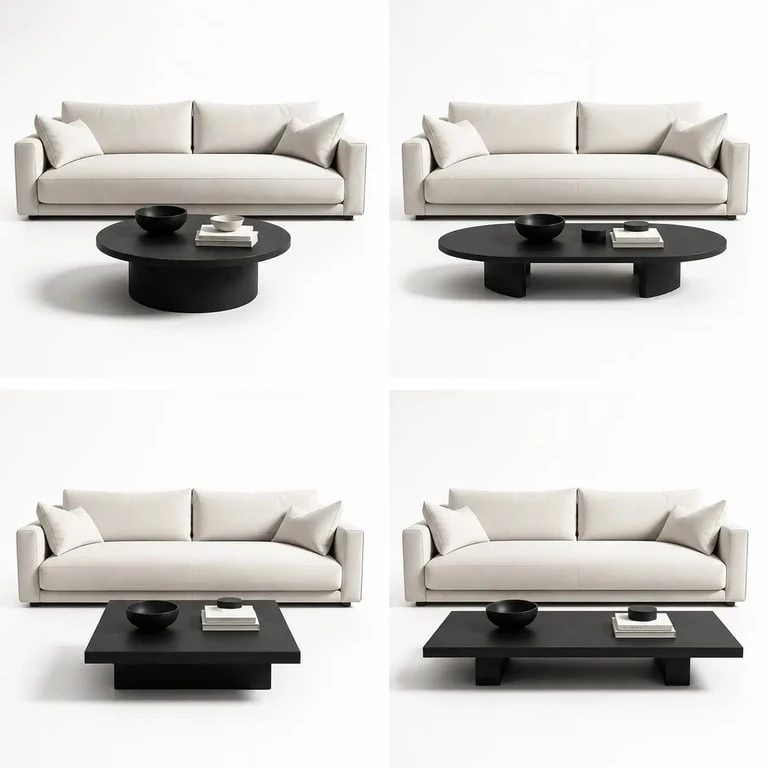 Comparatif des formes de table basse noire dans un salon