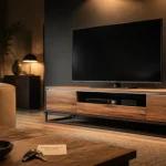 Meuble tv en bois et metal : meuble bas noir mat et chêne