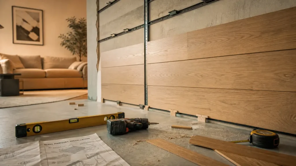 Parquet sur les murs : rails, humidité et erreurs de fixation à éviter