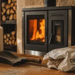 Poele bois et granulés en intérieur : feu de bûches et granulés