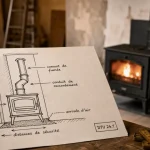 Schéma installation poêle à bois : emplacement, raccordement et distances de sécurité