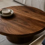 Table basse noyer : bois massif, teinte noyer, salon chaleureux