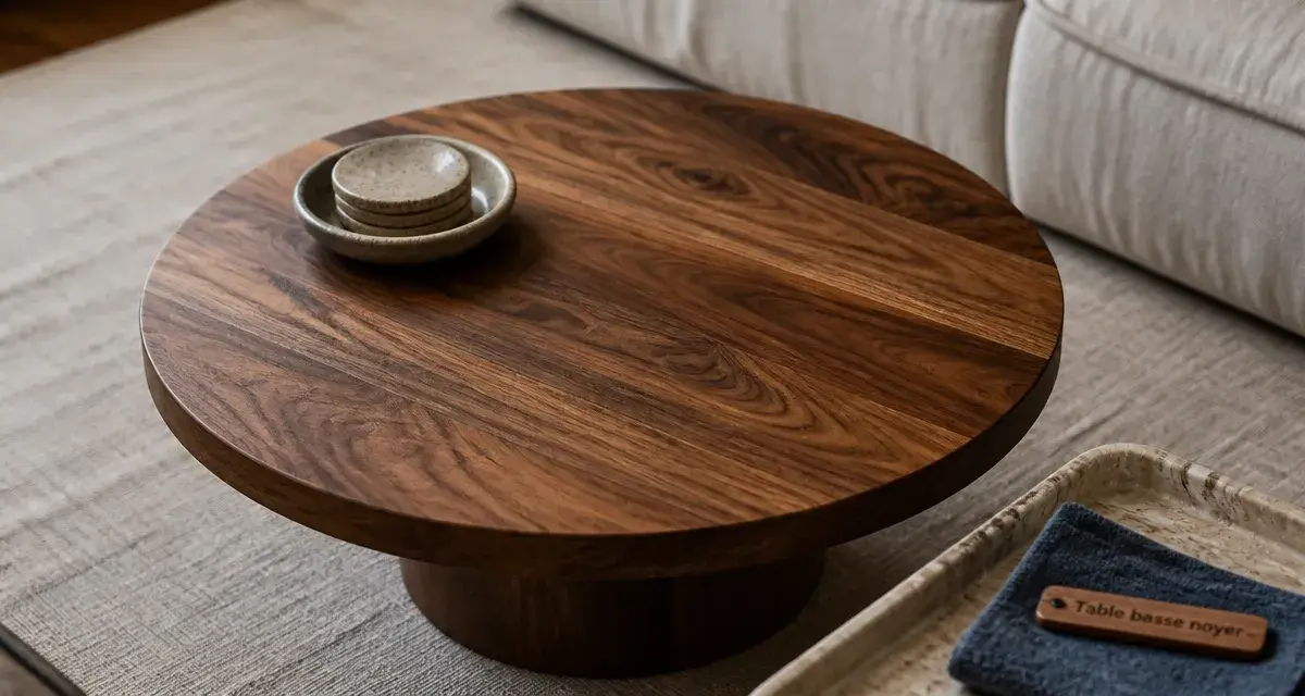 Table basse noyer : bois massif, teinte noyer, salon chaleureux