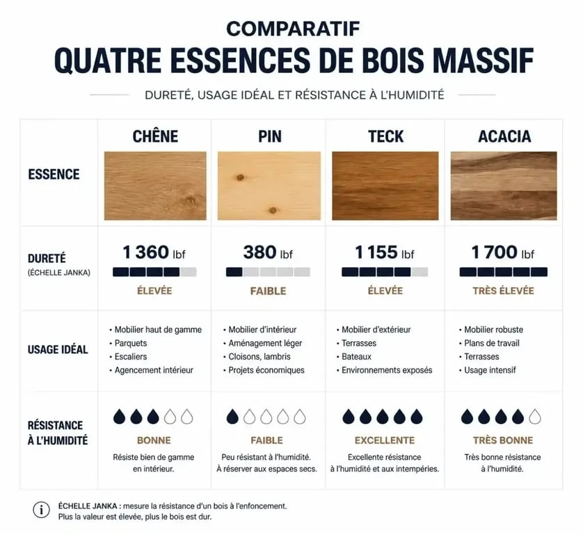 Comparatif des essences de bois massif pour meuble en bois massif
