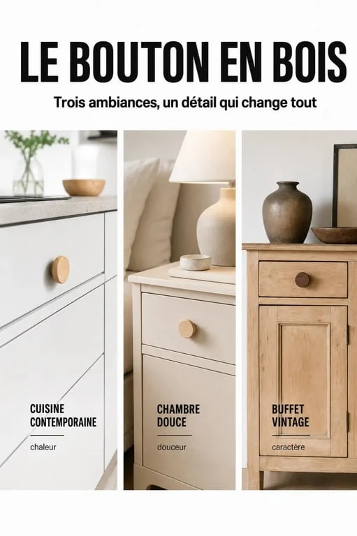 Bouton en bois pour meuble dans une cuisine, une chambre et un meuble vintage