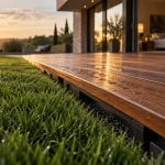 Les plus belles terrasse en bois : lames bois, jonction nette avec pelouse