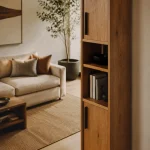 Meuble colonne en bois haute et étroite pour rangement