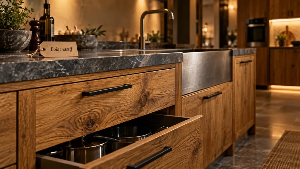 Meuble de cuisine en bois massif : 70 cm de passage pour gagner en confort au quotidien