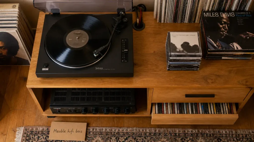 Meuble hifi en bois : profondeur, ventilation et rangement des vinyles à vérifier avant d’acheter