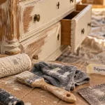 Meuble en bois repeint : ponçage avant peinture jusqu’au bois nu
