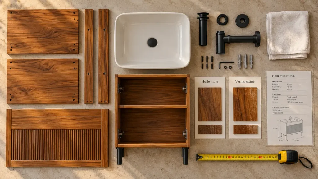 Meuble en bois pour salle de bain : le teck ne fait pas tout, la finition compte aussi