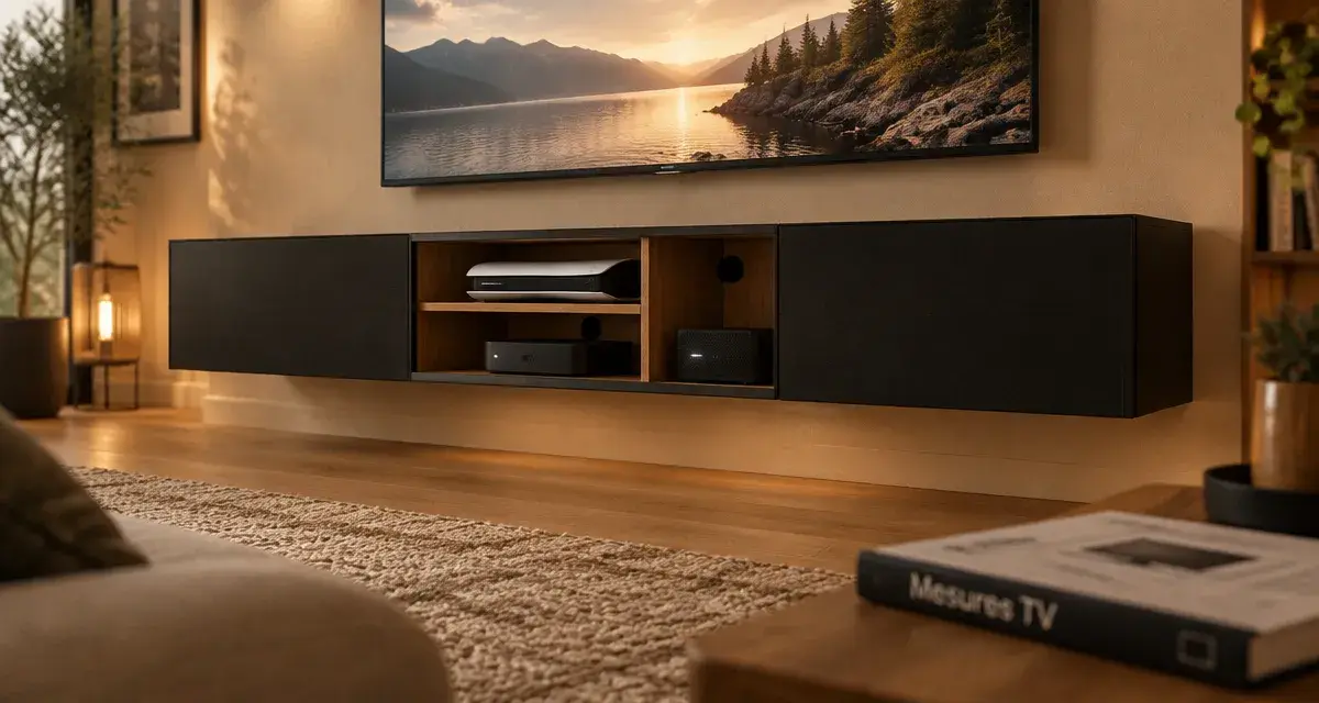 Meuble suspendu tv noir dans un salon moderne