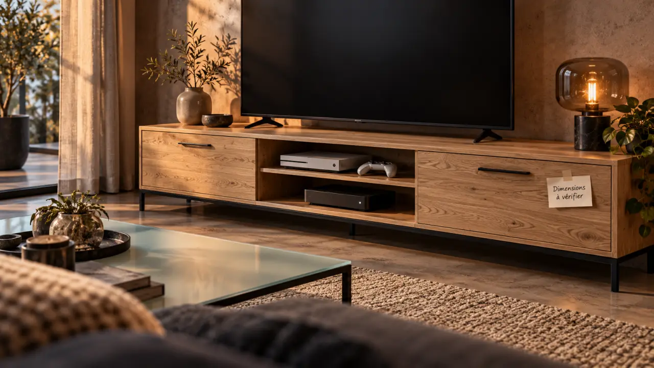 Meuble tele en bois clair, dimensions à vérifier