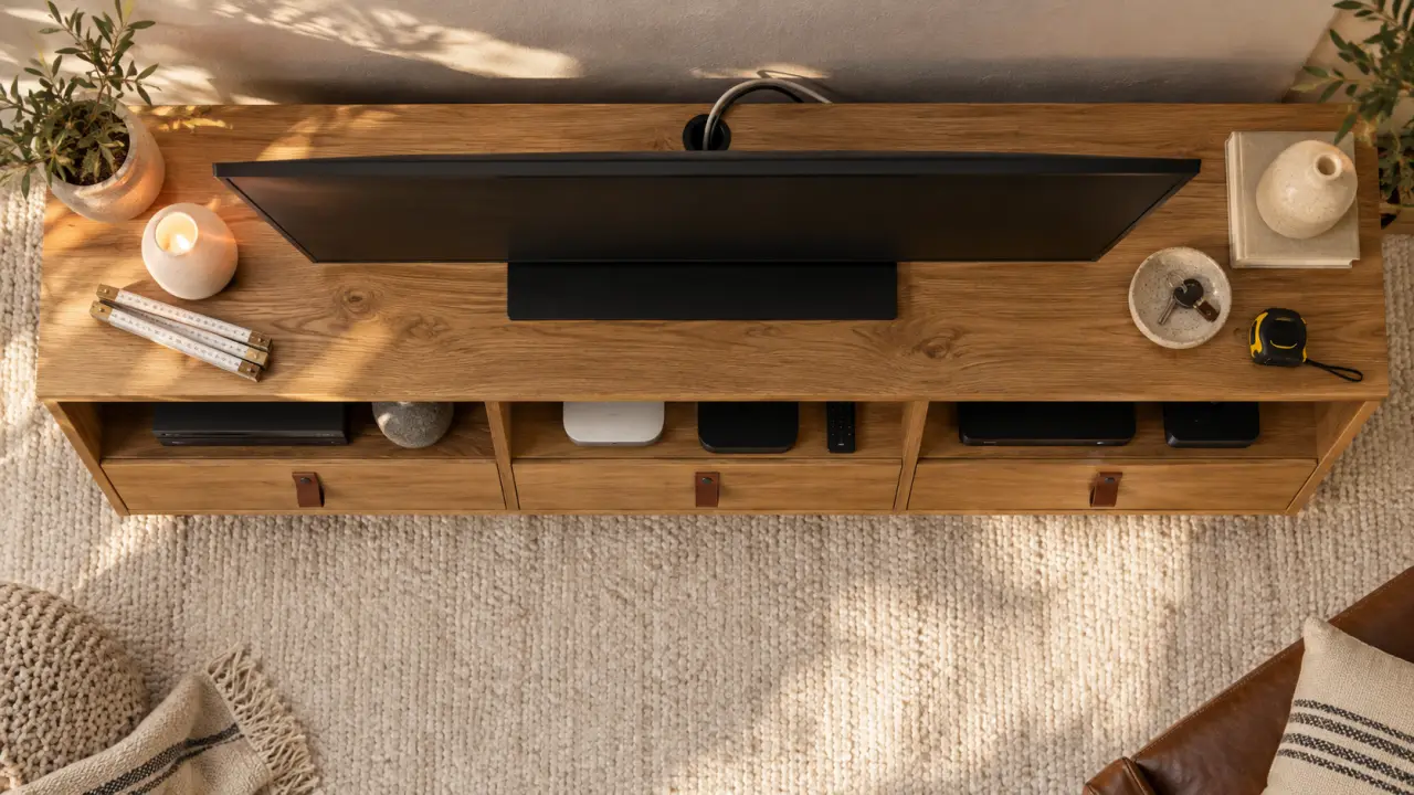 Meuble TV en bois naturel avec rangements pour le salon