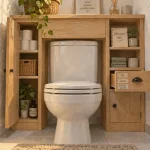 Meuble wc en bois dans un WC étroit, rangement sans réduire la pièce